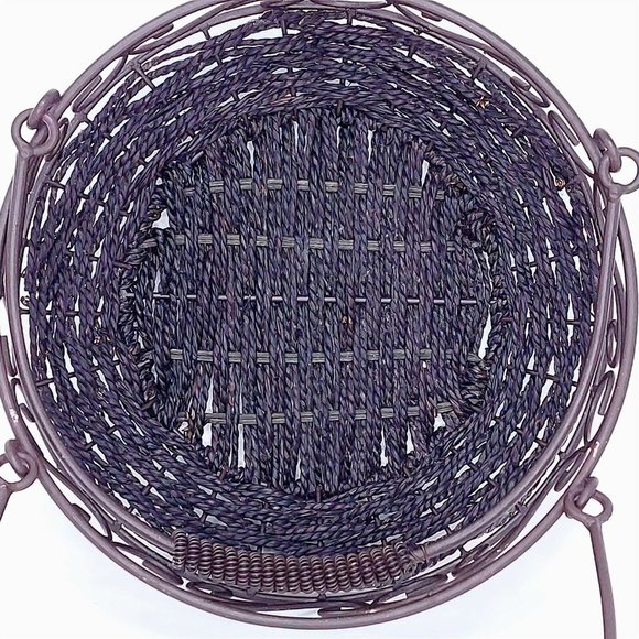 Basket Tote Planter Centerpiece Metal Wicker Double Folding Handle Vintage Decor - Picture 6 of 9